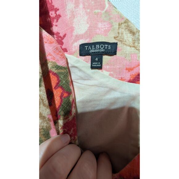 Talbots Womens Sleeveless Pockets Beige Pink Khaki Floral Sheath Dress Sz 4 - Picture 8 of 9